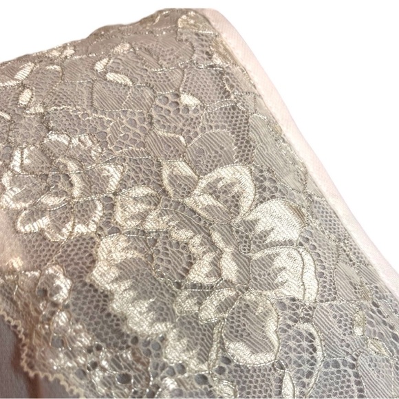 La Vie en Rose Chiffon Kimono Length Robe with Floral Lace Collar & Cap Sleeves - Picture 4 of 13